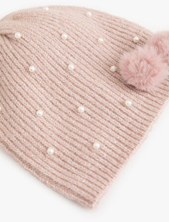 İnci Detaylı Ponponlu Bere