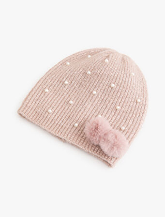 İnci Detaylı Ponponlu Bere