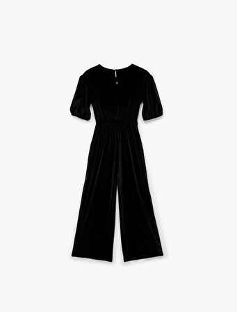 Balon Kollu Bisiklet Yaka Kadife Tulum