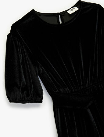 Balon Kollu Bisiklet Yaka Kadife Tulum