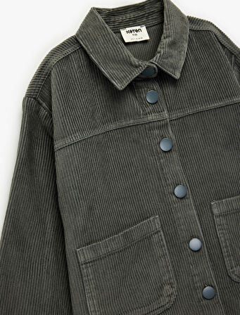 Pamuklu Uzun Kollu Oversize Kadife Gömlek