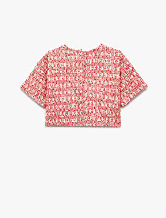 Kısa Kollu Bisiklet Yaka Dokulu Bluz