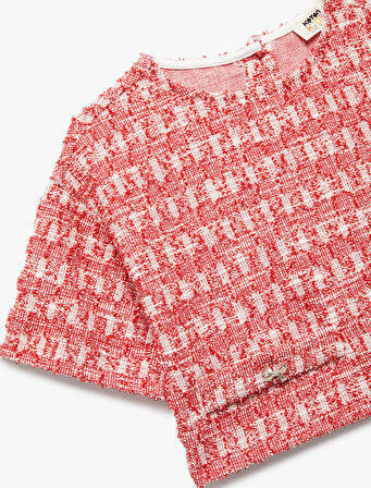 Kısa Kollu Bisiklet Yaka Dokulu Bluz