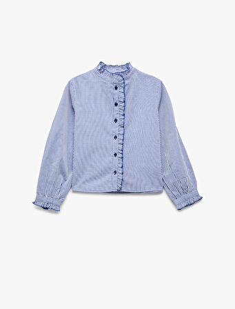 Düğmeli Uzun Kollu Fırfır Detaylı Pamuklu Gömlek