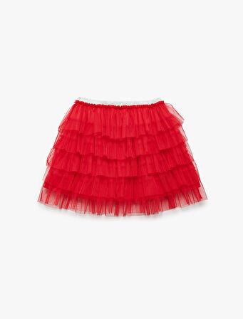 Katlı Beli Lastikli Astarlı Tütü Etek