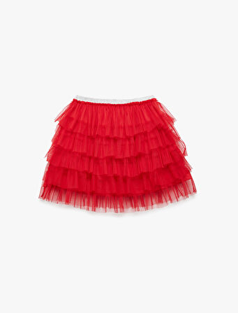 Katlı Beli Lastikli Astarlı Tütü Etek