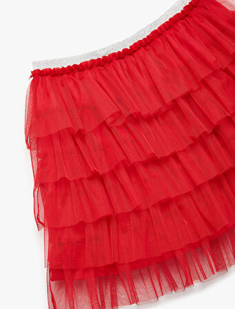 Katlı Beli Lastikli Astarlı Tütü Etek