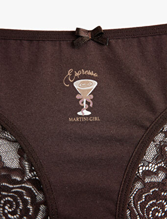 Rahat Kalıp Arkası Dantelli Baskılı Brazilian Külot