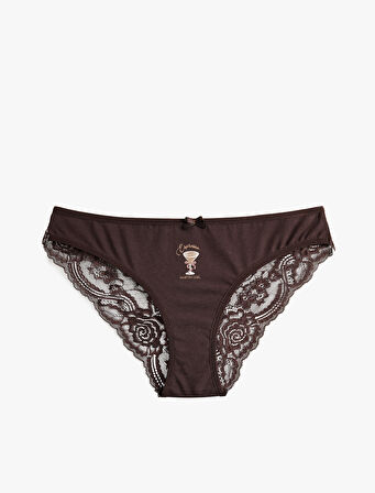 Rahat Kalıp Arkası Dantelli Baskılı Brazilian Külot