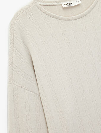 Bisiklet Yaka Rahat Kesim Uzun Kollu Pijama Üstü