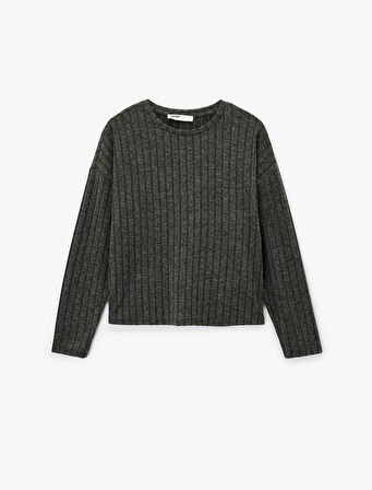 Uzun Kollu Bisiklet Yaka Rahat Kalıp Pijama Üstü