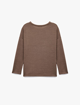 Rahat Kalıp Uzun Kollu Bisiklet Yaka Triko Pijama Üstü