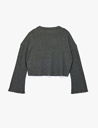 Uzun Kollu Bisiklet Yaka Rahat Kalıp Triko Pijama Üstü