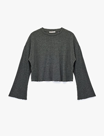 Uzun Kollu Bisiklet Yaka Rahat Kalıp Triko Pijama Üstü