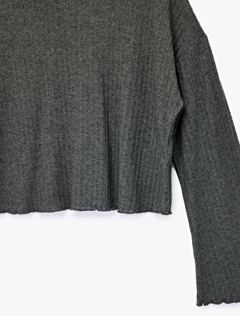 Uzun Kollu Bisiklet Yaka Rahat Kalıp Triko Pijama Üstü