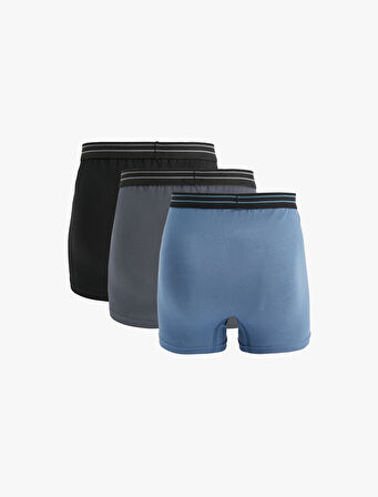 Pamuklu Regular Fit Şerit Detaylı 3'lü Boxer Seti