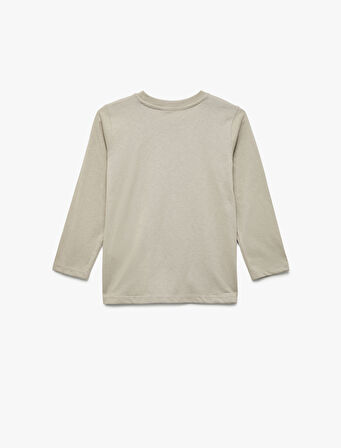 Pamuklu Uzun Kollu Bisiklet Yaka Kaplan Baskılı Tişört