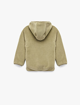 Uzun Kollu Yarım Fermuarlı Polar Kapşonlu Sweatshirt