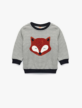 Uzun Kollu Bisiklet Yaka Hayvan Nakışlı Sweatshirt