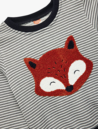 Uzun Kollu Bisiklet Yaka Hayvan Nakışlı Sweatshirt