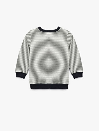 Uzun Kollu Bisiklet Yaka Hayvan Nakışlı Sweatshirt