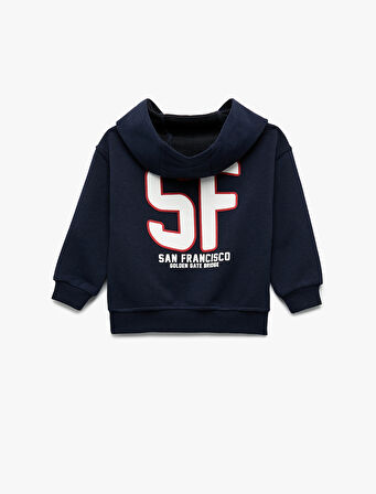 Şardonlu Uzun Kollu Kanguru Cepli Baskılı Kapüşonlu Sweatshirt
