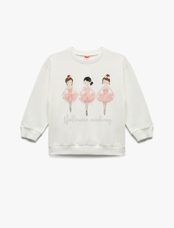 Pamuklu Uzun Kollu Bisiklet Yaka Şardonlu Sweatshirt