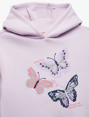 Uzun Kollu Kapşonlu Kelebek Baskılı Sweatshirt