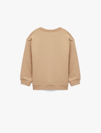 Pamuklu Uzun Kollu Fiyonk Baskılı Bisiklet Yaka Şardonlu Sweatshirt