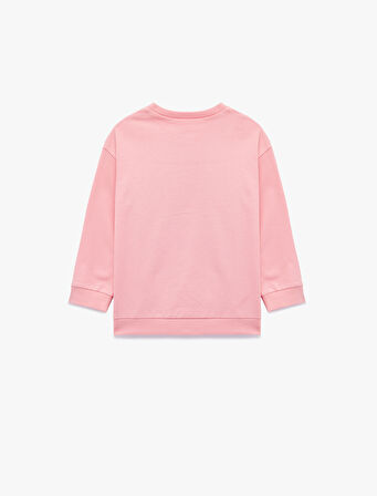 Pamuklu Uzun Kollu Bisiklet Yaka Baskılı Sweatshirt