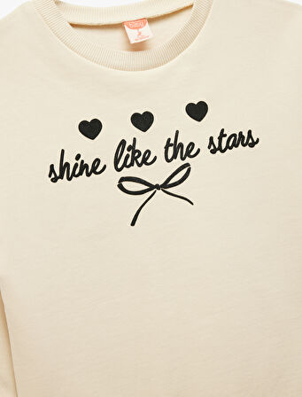 Uzun Kollu Bisiklet Yaka Pamuklu Baskılı Sweatshirt