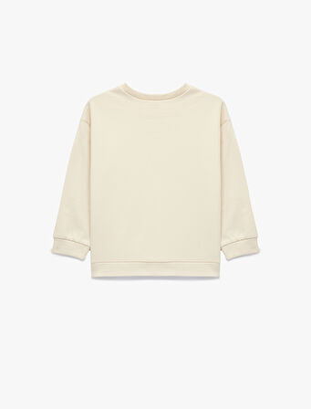 Uzun Kollu Bisiklet Yaka Pamuklu Baskılı Sweatshirt