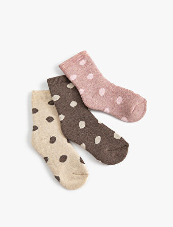 3'lü Puantiyeli Havlu Çorap Seti Desenli