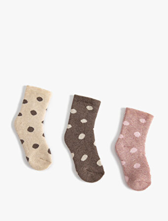 3'lü Puantiyeli Havlu Çorap Seti Desenli