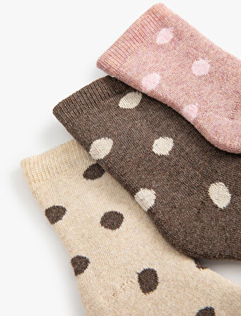 3'lü Puantiyeli Havlu Çorap Seti Desenli