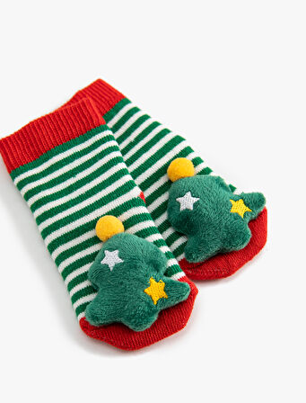 Yılbaşı Ağacı Aplikeli Pamuklu Soket Havlu Çorap