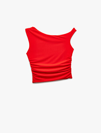 Asimetrik Yaka Drape Detaylı Kolsuz Bluz