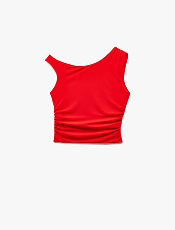 Asimetrik Yaka Drape Detaylı Kolsuz Bluz