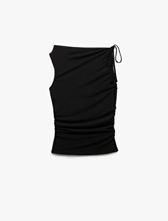 Drapeli Fiyonk Bağlama Detaylı Düz Yaka Kolsuz Body