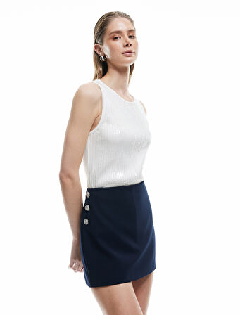 Pul Payet İşlemeli Bisiklet Yaka Kolsuz Triko Atlet