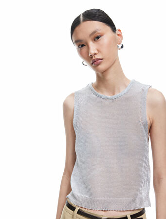 Viskon Bisiklet Yaka Triko Kolsuz Tişört