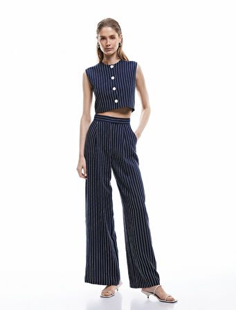 Viskon Kumaş Cepli Geniş Paça Palazzo Pantolon