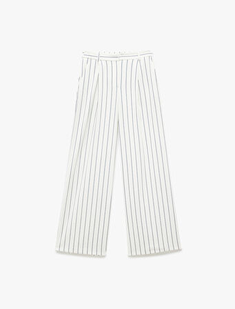 Viskon Çizgili Cepli Geniş Paça Palazzo Pantolon