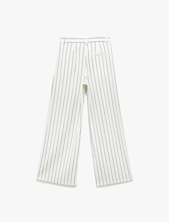Viskon Çizgili Cepli Geniş Paça Palazzo Pantolon