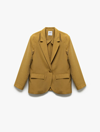 Uzun Kollu Kapaklı Cep Detaylı Kruvaze Blazer Ceket