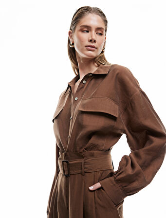 Kapaklı Cep Detaylı Modal Kumaş Uzun Kollu Klasik Yaka Gömlek