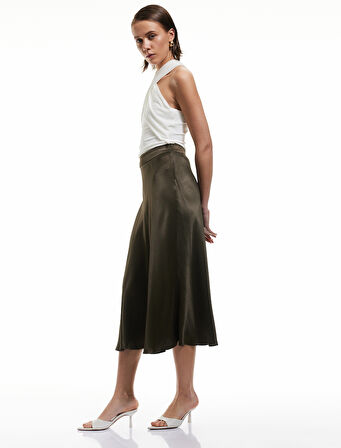 Standart Bel Kloş Midi Saten Etek