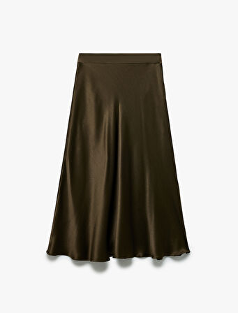 Standart Bel Kloş Midi Saten Etek