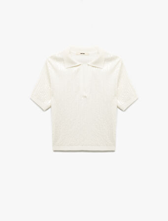 Pullu Payetli Kısa Kollu Triko Polo Yaka Kazak