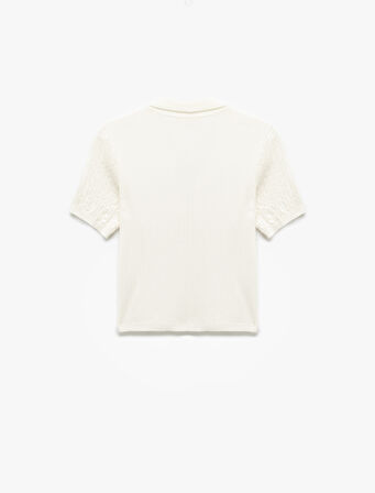 Pullu Payetli Kısa Kollu Triko Polo Yaka Kazak